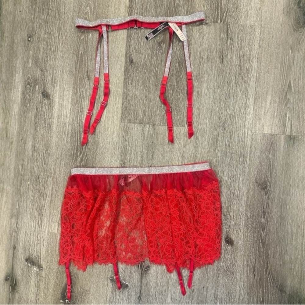 Victoria's Secret Rhinestone Lace Skirt w/ Garter Belt + Rhinestone Garter Belt